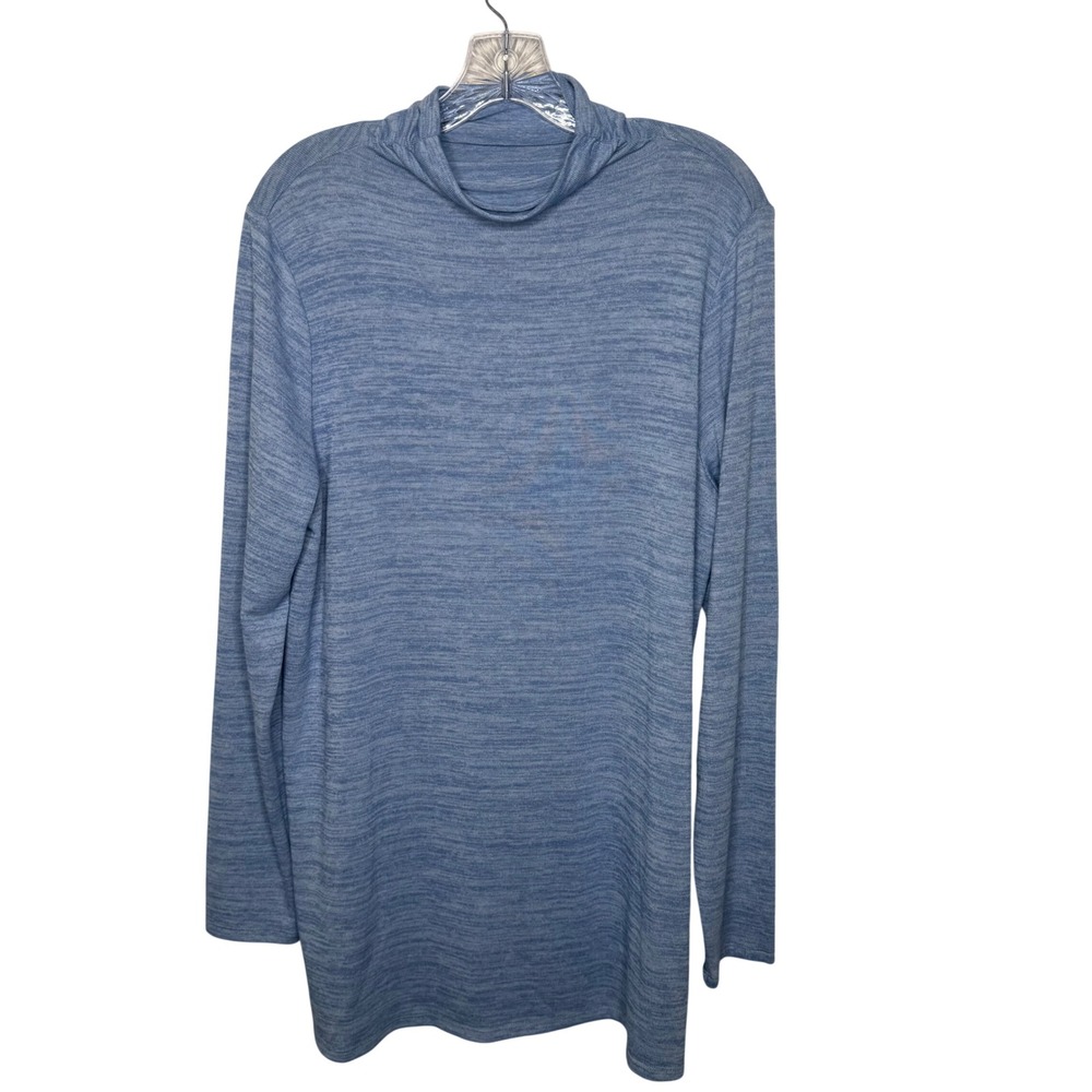 Lands End Womens Blue Heathered Turtleneck Long Sleeve Top Shirt L Tall